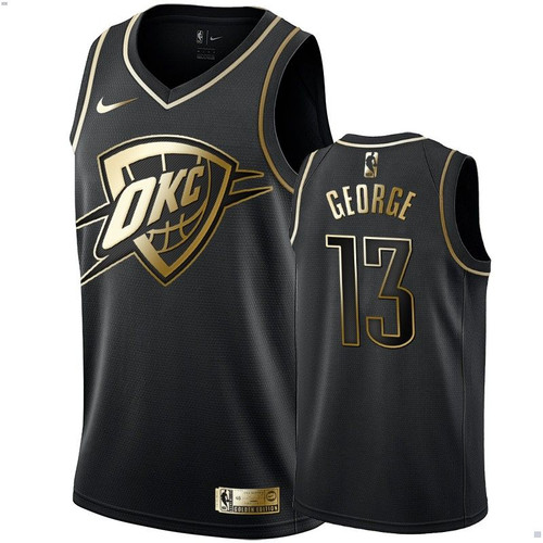 Men'S Oklahoma City Thunder Paul George Black #13 Golden Edition Swingman Jersey