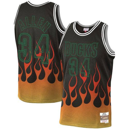 Ray Allen Milwaukee Bucks Mitchell & Ness 1996-97 Hardwood Classics Flames Swingman Jersey – Black