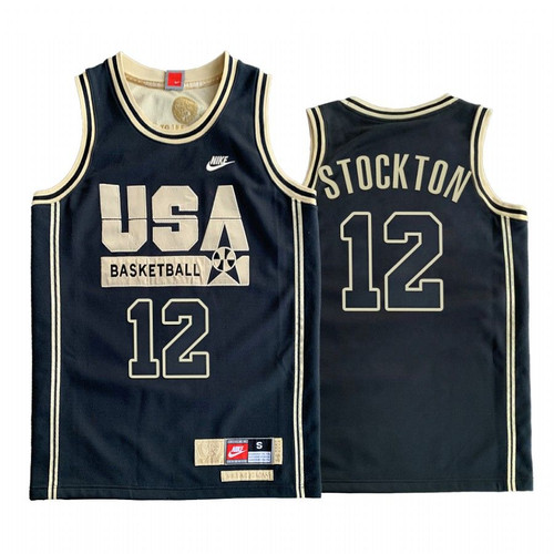 Usa John Stockton Dream Team Black 1992 Olympics Basketball Golden  Jersey