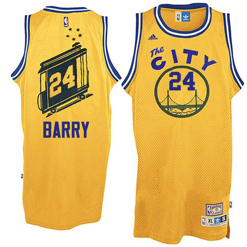 Male Rick Barry Golden State Warriors #24 The City Bus Yellow Throwback Jersey