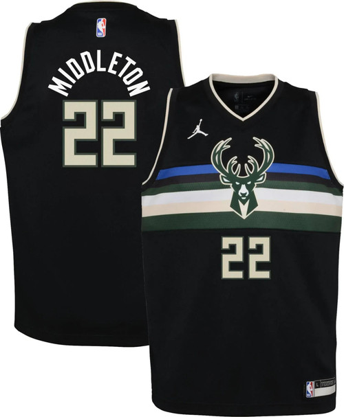Jordan Youth Milwaukee Bucks Khris Middleton #22 2020-21 Dri-Fit Statement Swingman Black Jersey