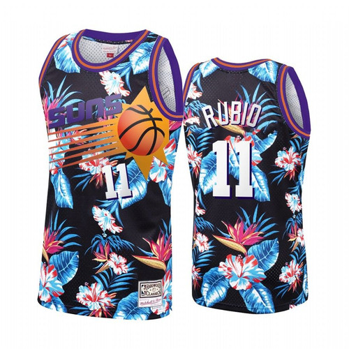 Ricky Rubio #11 Phoenix Suns Black Floral Fashion Jersey