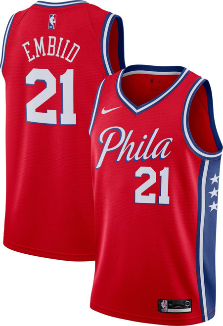 Nike Men'S Philadelphia 76Ers Joel Embiid #21 Red Dri-Fit Statement Swingman Jersey