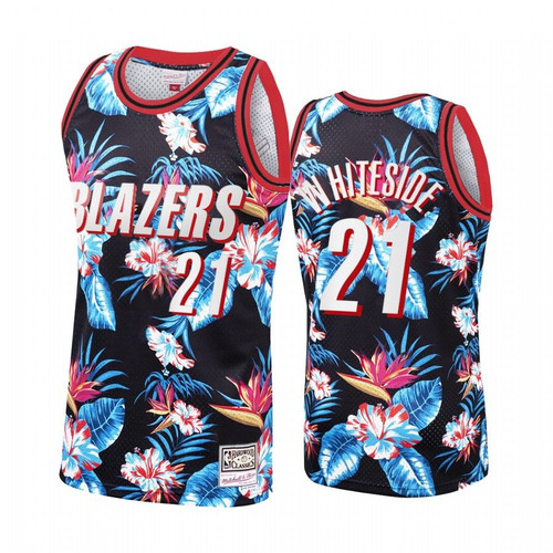 Portland Trail Blazers Hassan Whiteside #21 Black Floral Fashion Jersey