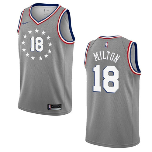 Philadelphia 76Ers 18 Shake Milton City Edition Swingman Gray 3D Jersey