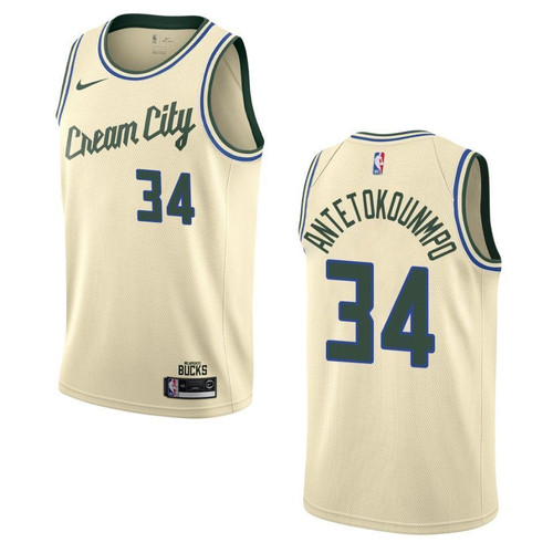 Milwaukee Bucks 34 Giannis Antetokounmpo City Edition Swingman Cream 3D Jersey