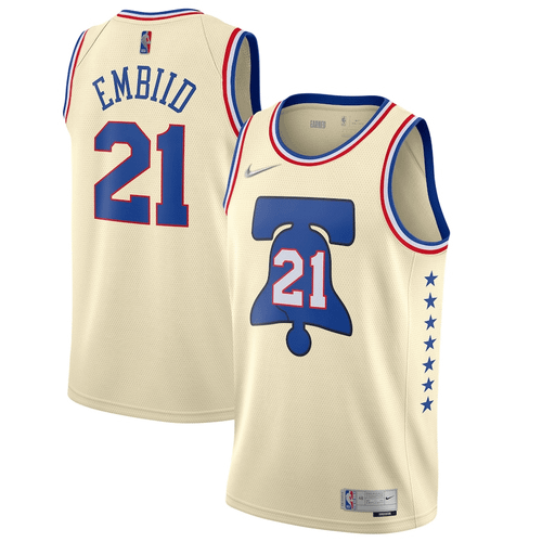 Joel Embiid Philadelphia 76Ers Nike 2020/21 Swingman Player Jersey Cream – Earned Edition