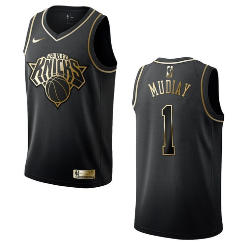 New York Knicks 1 Emmanuel Mudiay Golden Edition Black 3D Jersey