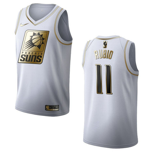 Phoenix Suns 11 Ricky Rubio Golden Edition White 3D Jersey