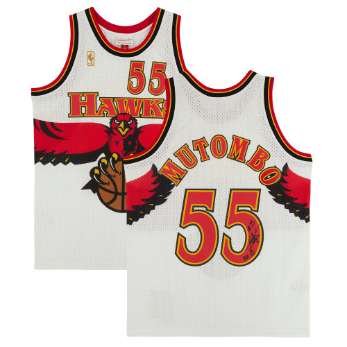 Dikembe Mutombo Atlanta Hawks Fanatics Autographed Mitchell & Ness 1996 Replica Jersey with "HOF 15" Inscription - White