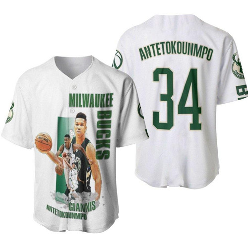 Milwaukee Bucks Giannis Antetokounmpo 34 NBA Most Valuable Player White 3D Designed Allover Gift For Bucks Fans Baseball Jersey