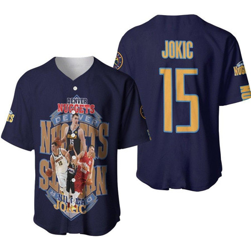 Denver Nuggets Nikola Jokic 15 NBA Most Valuable Player Black 3D Designed Allover Gift For Nuggets Fans Baseball Jersey
