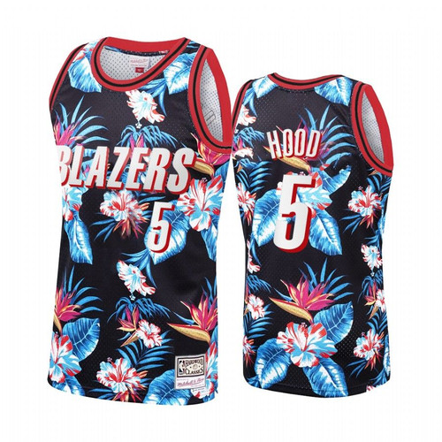 Portland Trail Blazers Rodney Hood #5 Black Floral Fashion Jersey