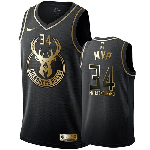 Milwaukee Bucks Giannis Antetokounmpo #34 2019 Mvp Golden Edition Jersey