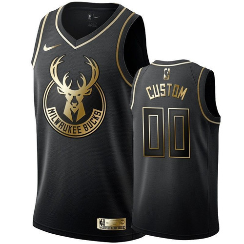 Men'S Milwaukee Bucks Custom Black #00 Golden Edition Swingman Jersey
