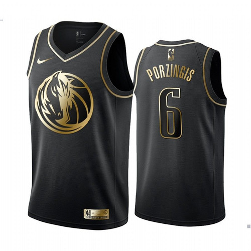 Kristaps Porzingis Dallas Mavericks Black #6 Golden Edition Jersey