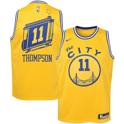 Klay Thompson Golden State Warriors Youth Hardwood Classics Jersey Yellow The City Classic Edition
