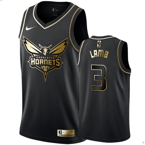 Men'S Charlotte Hornets Jeremy Lamb Black #3 Golden Edition Swingman Jersey