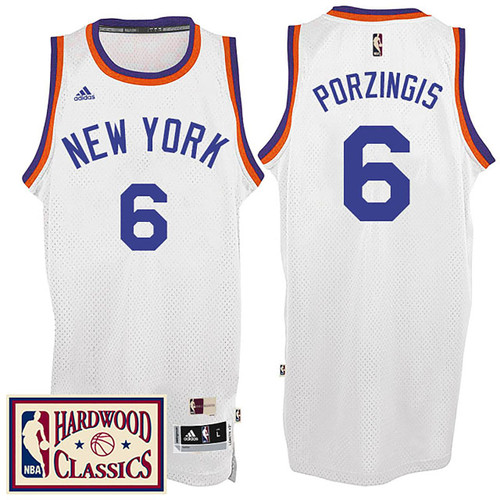 Male 2016-17 Season New York Knicks #6 Hardwood Classics Throwback White Jersey Kristaps Porzingis Jersey