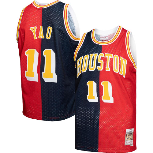 Yao Ming Houston Rockets Mitchell & Ness Hardwood Classics 2004-05 Split Swingman Jersey - Navy/Red