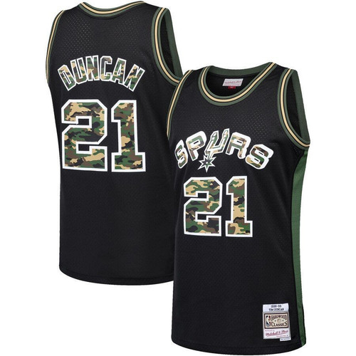 Tim Duncan San Antonio Spurs  Straight Fire Camo Jersey Black 2021