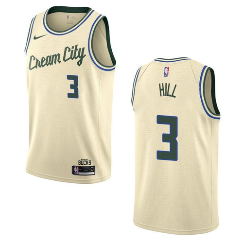 Milwaukee Bucks 3 George Hill City Edition Swingman Cream 3D Jersey