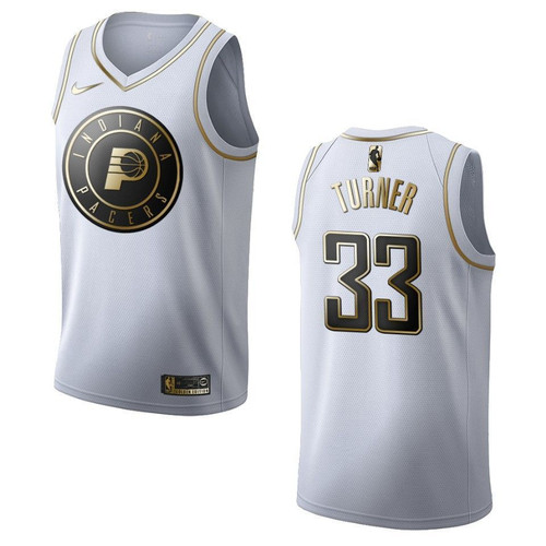 Indiana Pacers 33 Myles Turner Golden Edition White 3D Jersey