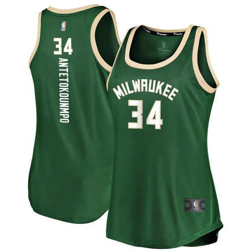 Giannis Antetokounmpo Milwaukee Bucks Fanatics Branded Wofast Break Tank Icon Edition Hunter Green 3D Jersey