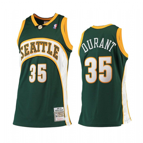 Seattle Supersonics #35 Kevin Durant Green Hardwood Classics Men Jersey