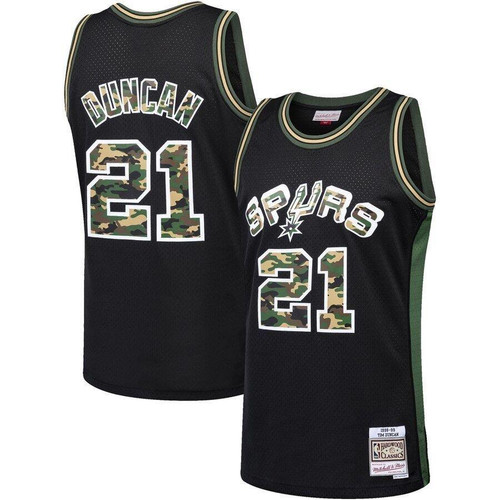 Tim Duncan San Antonio Spurs Straight Fire Camo Jersey Black 2019