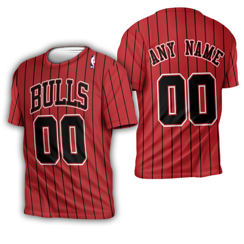 Personalized Chicago Bulls Throwback Red Black Stripe Jersey Inspired Style 3D T-Shirt
