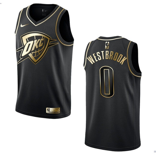 Oklahoma City Thunder 0 Russell Westbrook Golden Edition Black 3D Jersey