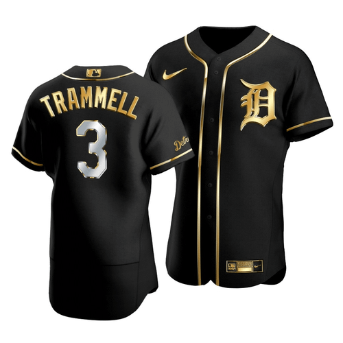 Men'S Detroit Tigers Alan Trammell #3 Golden Edition Black  Jersey