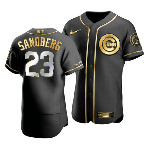 Men'S Chicago Cubs Ryne Sandberg #23 Golden Edition Black  Jersey