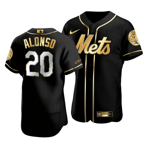 Men'S New York Mets Pete Alonso #20 Golden Edition Black  Jersey