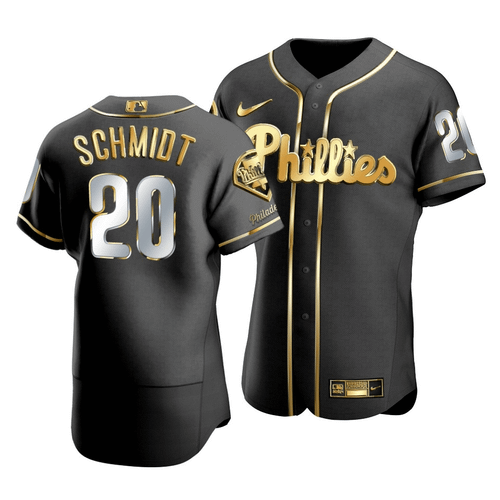Men'S Philadelphia Phillies Mike Schmidt #20 Golden Edition Black  Jersey