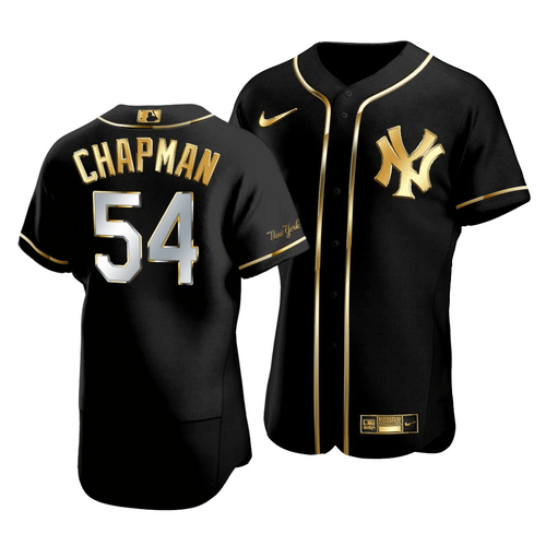Men'S New York Yankees Aroldis Chapman #54 Golden Edition Black  Jersey