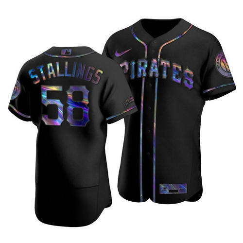 Men'S Pittsburgh Pirates Jacob Stallings #58 Iridescent Logo Holographic Limited Jersey Black