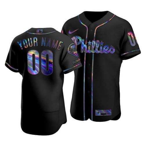 Men'S Philadelphia Phillies Custom #00 Iridescent Logo Holographic Limited Jersey Black
