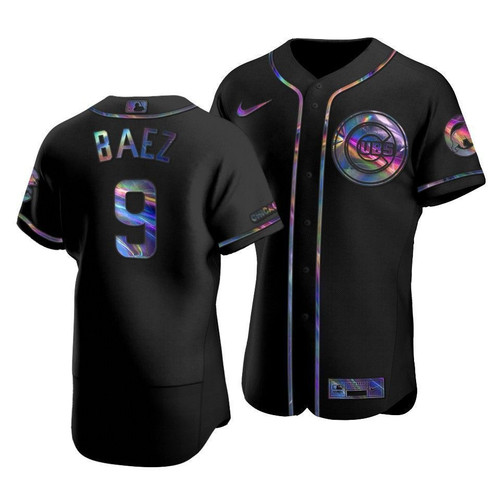 Men'S Chicago Cubs Javier Baez #9 Iridescent Logo Holographic Limited  Jersey Black