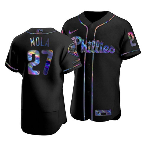 Men'S Philadelphia Phillies Aaron Nola #27 Iridescent Logo Holographic Limited Jersey Black