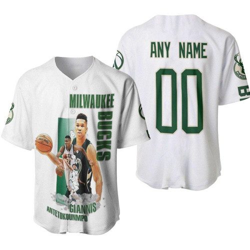 Milwaukee Bucks Giannis Antetokounmpo 34 NBA Most Valuable Player White 3D Gift With Custom Name Number For Bucks Fans Baseball Jersey