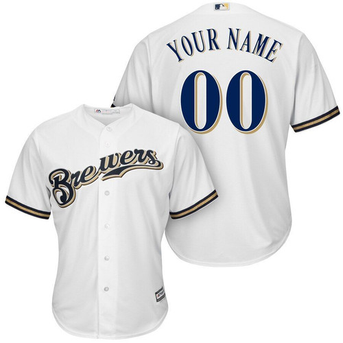Milwaukee Brewers Majestic Cool Base Custom Jersey White 2019