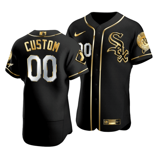 Men'S Chicago White Sox Custom #00 Golden Edition Black  Jersey