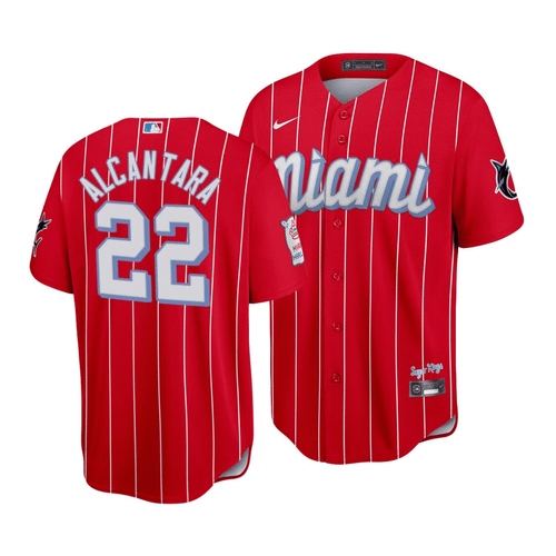 Men'S Miami Marlins Sandy Alcantara #22 2021 City Connect Replica Jersey Red