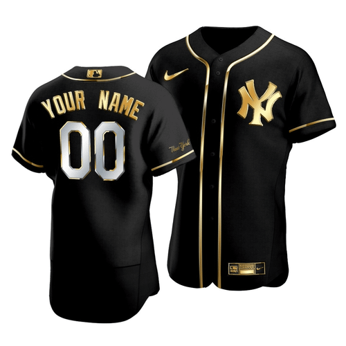 Men'S New York Yankees Custom #00 Golden Edition Black  Jersey