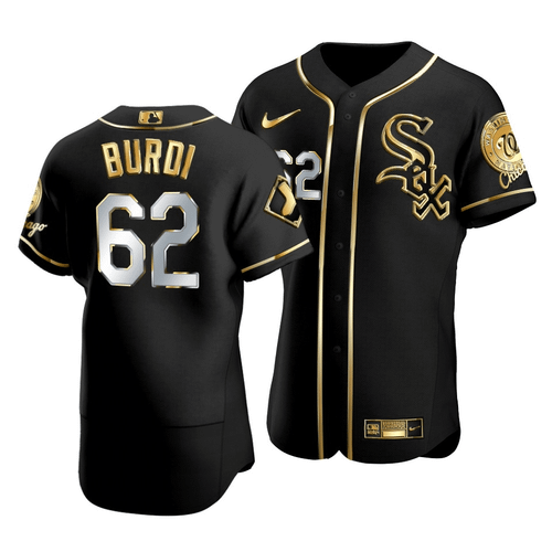 Men'S Chicago White Sox Zack Burdi #62 Golden Edition Black  Jersey