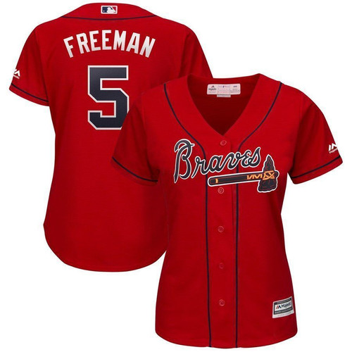 Freddie Freeman Atlanta Braves Majestic Womens 2021 Alternate Cool Base Player Jersey Jersey Scarlet 2021