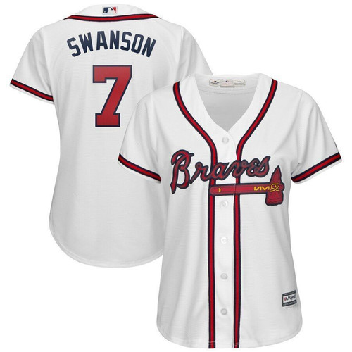 Dansby Swanson Atlanta Braves Majestic Womens 2021 Home Cool Base Player Jersey Jersey White 2021