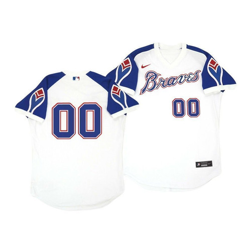 Atlanta Braves Custom #00 Cooperstown White Throwback Home Jersey